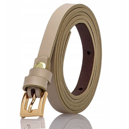 PASEK DAMSKI BEZOWY klamra ZŁOTA SKORA NATURALNA