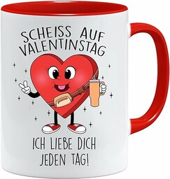 Filiżanka z sentencją Scheiss auf Valentine, z napisem