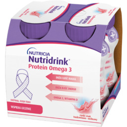 Nutridrink Protein Omega 3 o smaku truskawkowo-malinowym, płyn