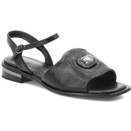 S.Barski Czarne Sandały Modne Płaskie Obuwie Damskie