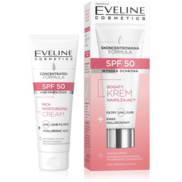 Eveline Spf 50 bogaty Krem nawilżający filtry+kwas hialuronowy