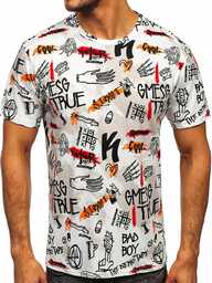 Biały T-shirt męski z nadrukiem Denley 14908