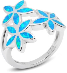 Srebrny Pierścionek Kwiatki z Niebieskim Opalem
