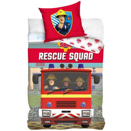 Pościel Dziecięca Strażak Sam 150x210+50x60 z Wozem Strażackim