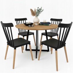 Stół Okrągły Jadalniany Kuchenny 80cm 4x Krzesło Klasyczne