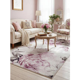 Dywan kremowy w różowe peonie DFH03-2