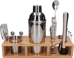 Zestaw barmański 20 el z podstawką srebrny shaker