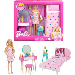 Barbie W tym przytulnym zestawie z sypialnią znajdziesz