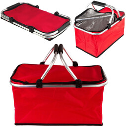 Duży Kosz Piknikowy Termiczny Składany Czerwony