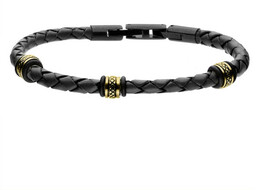 Czarny pleciony rzemień złocone charmsy męska bransoletka nowoczesna