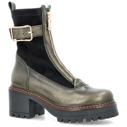 Skórzane botki na platformie - SIMEN 7197A KHAKI