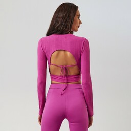 Sinsay - Crop top w prążki - Fioletowy