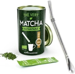 Herbata zielona Instant Matcha w paluszkach + słomka
