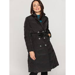 Dwurzędowy płaszcz damski pikowany z kołnierzem S Czarny