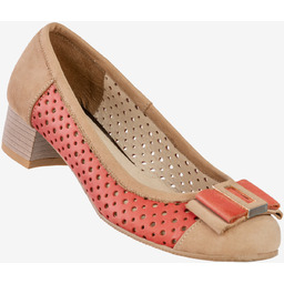 Czółenka Damskie Skórzane Buty Na Klocku Korda Czerwone
