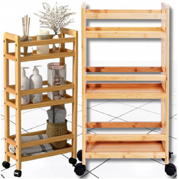 Regał Łazienkowy Kuchenny Na Kółkach Bambusowy Drewniany Wąski