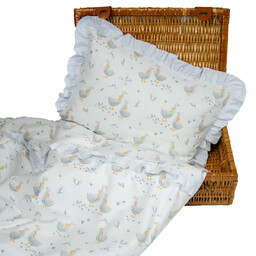 Pościel do łóżeczka GĄSKI z falbanką 100x135
