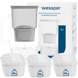 Dzbanek filtrujący szklany Wessper aquamax 3l 10x Filtr