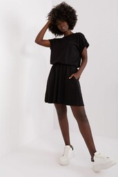 Czarna mini sukienka damska basic z bawełny RUE
