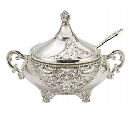 Cukiernica posrebrzana metalowa srebrna platerowana z łyżeczką retro