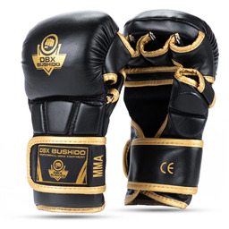 Rękawice MMA sparingowe czarno-złote, skóra PU, Polygonal Fusion,