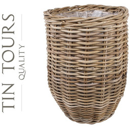 WYSOKI OKRĄGŁY KOSZ Z RATTANU Z FOLIĄ 33x33x44