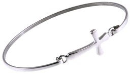 Elegancka rodowana gładka sztywna srebrna bransoleta krzyżyk krzyż