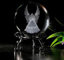 vskikris Laserowa figurka anioła stróża, 6 cm, kryształowa