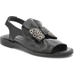 Karino Czarne Sandały Modne Obuwie Damskie Z Kokardą