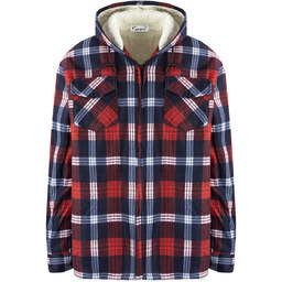 Ciepła polarowa koszula męska w kratę z kapturem