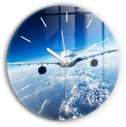 Zegar ze szkła ścienny Samolot Chmury fi30