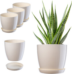 Doniczka Agen z podstawką kremowa 20 cm, 3