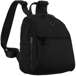 Czarny plecak damski wykonany z poliestru, jednokomorowy