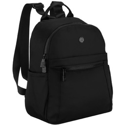 Mały, czarny plecak damski wykonany z poliestru, jednokomorowy