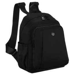 Praktyczny, czarny plecak damski wykonany z poliestru, jednokomorowy