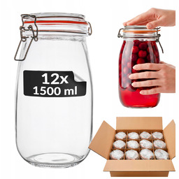 12x Słoik z klipsem hermetyczny 1,5L słoik Weck