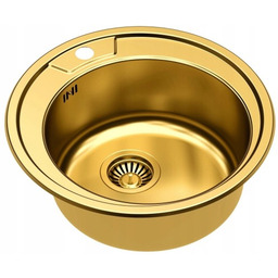 Zlewozmywak 49 cm okrągły wpuszczany stalowy+syfon,SteelQ PVD złoty