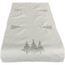 Bieżnik świąteczny prostokątny zdobiony haftem w srebrne choinki
