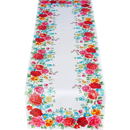 Bieżnik biały z nadrukiem w róże OHA23-1