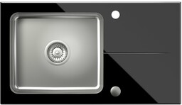 QUADRON Zlewozmywak 77x44 HUGH 111 stal, czarne szkło