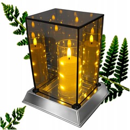 Lampion Lustrzany 3D Premium Szklany Prostokąt Srebrny 17x17x23cm