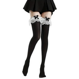 Skarpetki Pończochy z Koronką i Kokardą Czarne