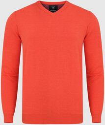 Sweter męski w kolorze pomarańczowym z dekoltem