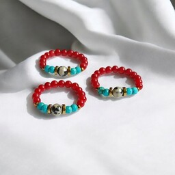 Pakamera Pierścionek : INDIA : koral, jaspis, magnezyt,