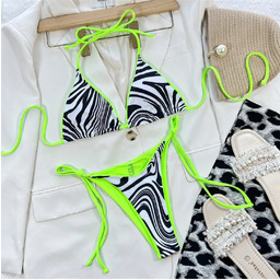 Strój Kąpielowy BIKINI Stringi Neon Wiązane Zebra -