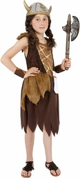 Viking Girl Costume, Brown, with Dress & Wristcuffs,