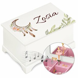 Szkatułka drewniana z pozytywką i nadrukiem dla dziewczynki
