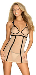 Obsessive Nudelia Chemise & Thong Nude-Black L/XL