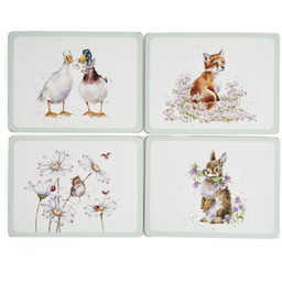PODKŁADKI KORKOWE PIMPERNEL Wrendale Wildflowers Zwierzęta DUŻE Komplet