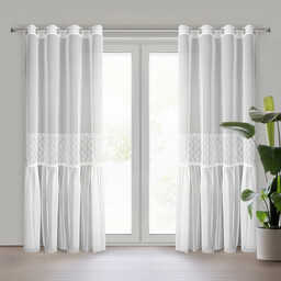 Firana zdobiona kwiatowym haftem z błyszczącej niciFKIG-01